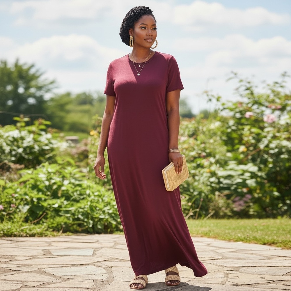 LulaRoe Maria short sleeve stretch knit pull over maxi dress fall solid wine